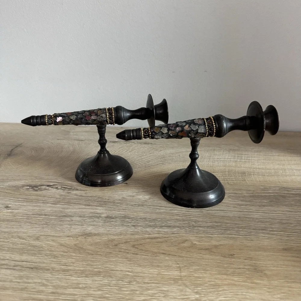 Religious Wall Mount Candle‎ Holder Mosaic Accent Vintage Sconces Set Of 2